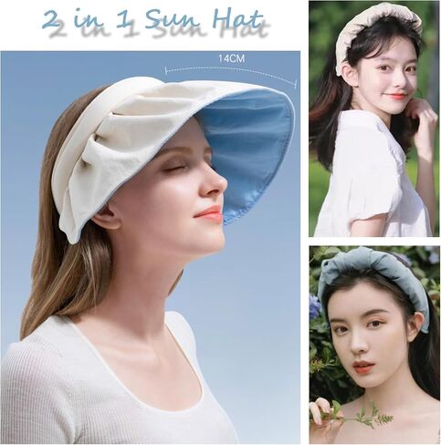 huablo]Wide Brim Sun Visor Hat for Women Golf Visor Cap UV Protection Hat for Beach Tennis BKMao-0002 Off-White, Off-white, 3 in Saudi Arabia