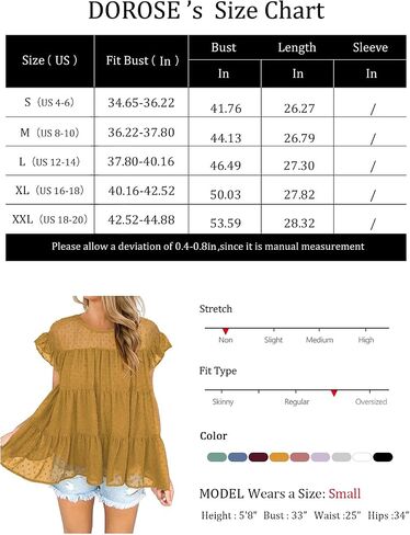 DOROSE Women's Babydoll Tops Swiss Dot Ruffle Sleeve Tiered Flowy Blouses Dressy Casual Summer Shirts in Kuwait