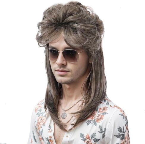 BERON Mullet Wigs for Men 80s Men Wig Black Wig Costume Party Accessory Cosplay Wig with Wig Cap in Saudi Arabia