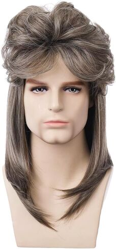 BERON Mullet Wigs for Men 80s Men Wig Black Wig Costume Party Accessory Cosplay Wig with Wig Cap in Saudi Arabia
