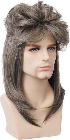 BERON Mullet Wigs for Men 80s Men Wig Black Wig Costume Party Accessory Cosplay Wig with Wig Cap in Saudi Arabia