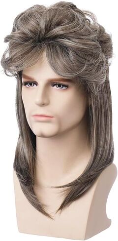 BERON Mullet Wigs for Men 80s Men Wig Black Wig Costume Party Accessory Cosplay Wig with Wig Cap in Saudi Arabia