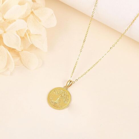 ELFRONT 14k Gold Sun Necklace 14K Solid Yellow Gold Coin Sun Pendant Necklace Gold Sun for Women Girls Gifts in Kuwait