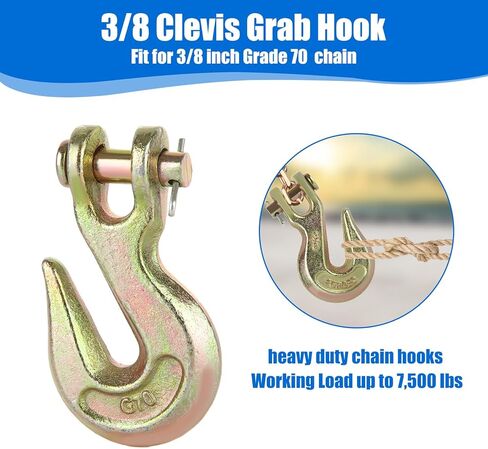 JMIATRY 4 Packs 5/16 Inch Clevis Grab Hook 5/16 Chain Hooks G70 Heavy Duty Forged Steel Safety Chain Hook, 5250 Lbs Capacity, Suitable for 8 mm Chain in Kuwait