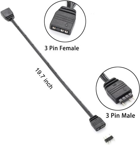 كابل تمديد مقسم Gavemi ARGB 3 دبوس مقسم RGB قابل للعنونة من 1 إلى 4 لتوسيع مراوح الكمبيوتر PC ARGB وسلسلة ARGB LED الأخرى، عبوتان 13 بوصة (BQ-ARGB-3P05) in Kuwait