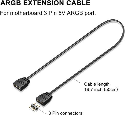 كابل تمديد مقسم Gavemi ARGB 3 دبوس مقسم RGB قابل للعنونة من 1 إلى 4 لتوسيع مراوح الكمبيوتر PC ARGB وسلسلة ARGB LED الأخرى، عبوتان 13 بوصة (BQ-ARGB-3P05) in Kuwait