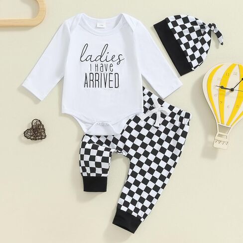 aporake Newborn Boy Outfit Baby Boy Fall Clothes Letter Print Romper Checkerboard Pants Color Block Clothing Sets in Saudi Arabia