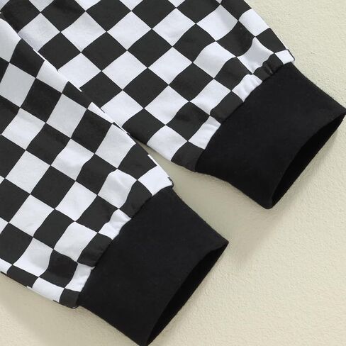 aporake Newborn Boy Outfit Baby Boy Fall Clothes Letter Print Romper Checkerboard Pants Color Block Clothing Sets in Saudi Arabia