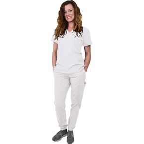 Green Town Scrubs for Women Scrub Set - Jogger Pant and V-Neck Top, 6 Pockets, Easy Care Uniforms-Black-Small Tall
