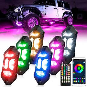 SUPAREE LED Rock Lights RGB, 6 Pods Multicolor Underglow Light Kit with APP and Remote Control fit for Off Road Jeep Truck SUV ATV UTV RZR Boat