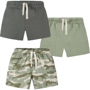 Toddler Boys 3 Pack Pull-on Knit Shorts, Solid Color Soft Sweat Shorts with Drawstring