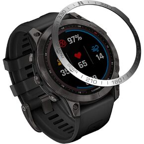 Methray Compatiable with Garmin Fenix 7 Watch Bezel Ring, Stainless Steel Bezel Ring Adhesive Cover Anti-Scratch Collision Protector for Garmin Fenix 7 Sapphire Solar Watch Accessories (Black)