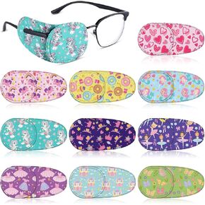 Panelee 10 Pcs Eye Patches for Kids Reusable Eyepatch for Glasses to Cover Either Eye 2 x 4.1 Inch Cartoon Fabric Kids Eye Patches Boys Girls, 10 Styles