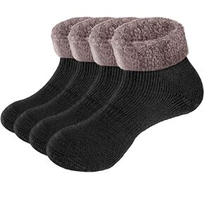 Women's Non Slip Slipper Socks Cozy Fluffy Fleece Warm Socks Anti Skid Home Hospital Socks For Women 6-12, 2 Pairs