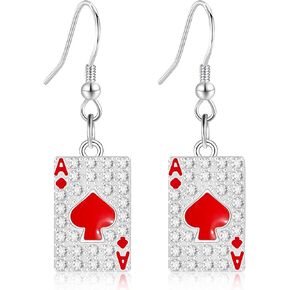 Unique Funny Hypoallergenic Alloy Sparkly Crystal Poker Hearts And Spades A Ace Playing Cards Dangle Drop Stud Earrings For Women Girls Gambling Casino Statement Jewelry Gifts