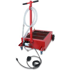 SUPERFASTRACING 12 Gallon Low Profile Roll Around Oil Drain Pan with 110V Oil Fuel Transfer Pump for Gasoline Diesel Kerosene