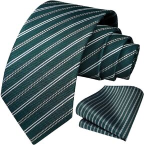 HISDERN Mens Tie Striped Tie and Pocket Square Set Classic Silk Woven Formal Business Necktie for Wedding Party