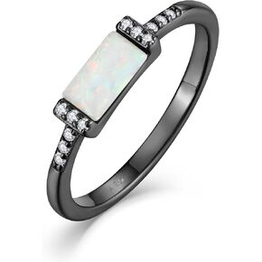 STARCHENIE Opal Ring for Women | 925 Sterling Silver Baguette Stacking Rings | Promise Rings for Her