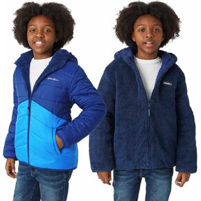 Eddie Bauer Kids Reversible Plush Hoodie Jacket (US, Alpha, Large, Regular, Magenta/Light Pink)