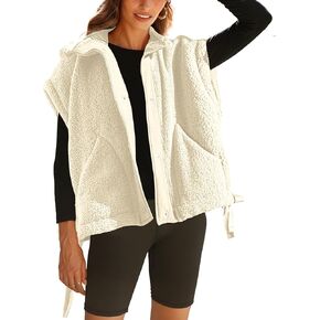 Women's Fleece Vest Oversized Sleeveless Fuzzy Sherpa Vests Outerwear with Pockets