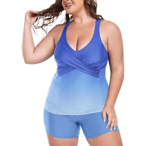 ملابس سباحة نسائية من COOTRY مقاس كبير تانكيني مكونة من قطعتين لباس سباحة متواضع مع واقي من الطفح الجلدي مع شورت in Kuwait