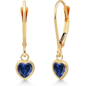 Gem Stone King 14K Yellow Gold White Moissanite Drop Dangle Leverback Earrings For Women (0.84 Cttw, Heart Shape 5MM)