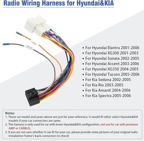 Jayubien Radio Wiring Harness with RCA Adapters for Hyundai Elantra Sonata Tucson Accent Kia 16Pin ISO Android Stereo Connector to 38/35 Pin Car Radio Connector Plug in Kuwait