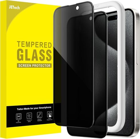 JETech Privacy Full Coverage Screen Protector for iPhone 15 Pro Max 6.7-Inch, Black Edge Anti-Spy Tempered Glass Film with Easy Installation Tool, Case-Friendly, 2-Pack in Saudi Arabia