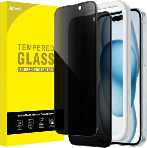 JETech Privacy Full Coverage Screen Protector for iPhone 15 Pro Max 6.7-Inch, Black Edge Anti-Spy Tempered Glass Film with Easy Installation Tool, Case-Friendly, 2-Pack in Saudi Arabia