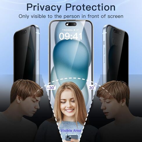JETech Privacy Full Coverage Screen Protector for iPhone 15 Pro Max 6.7-Inch, Black Edge Anti-Spy Tempered Glass Film with Easy Installation Tool, Case-Friendly, 2-Pack in Saudi Arabia