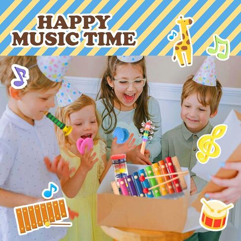Toddler Music Instruments, Orff Wooden Percussion Toys for Kids, Wave Drum, Eight-Tone clapstick, Music Education Toys for Boys and Girls Gift Toy Set with Storage Bag (14Pcs) in Saudi Arabia