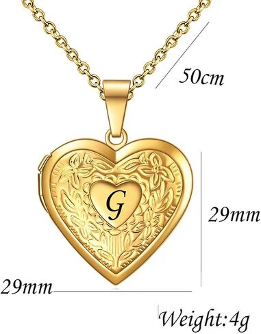 KunBead Women's Gold Heart Photo Locket Necklace with Picture inside Initial A Letter Alphabet Love Jewelry Memory Pendant Necklace in Saudi Arabia