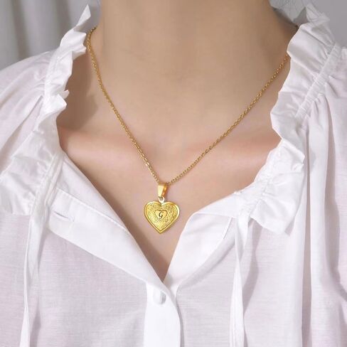 KunBead Women's Gold Heart Photo Locket Necklace with Picture inside Initial A Letter Alphabet Love Jewelry Memory Pendant Necklace in Saudi Arabia