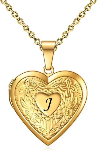 KunBead Women's Gold Heart Photo Locket Necklace with Picture inside Initial A Letter Alphabet Love Jewelry Memory Pendant Necklace in Saudi Arabia