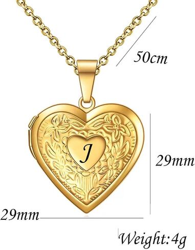 KunBead Women's Gold Heart Photo Locket Necklace with Picture inside Initial A Letter Alphabet Love Jewelry Memory Pendant Necklace in Saudi Arabia
