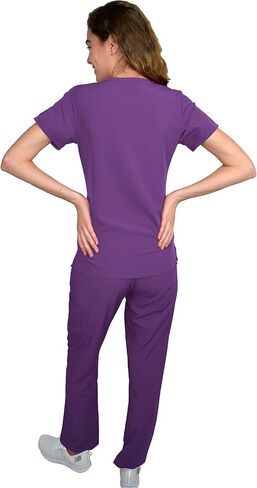 Green Town Scrubs for Women Scrub Set - V-Neck Top and Straight Leg Pant, 5 Pockets, Easy Care, Solids and Prints Uniforms -Black-X-Large Petite in Saudi Arabia