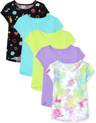 The Children's Place girls The Children's Place Short Sleeve High Low Top T Shirt, Bright Pink-5 Pack, XX-Large US in Saudi Arabia