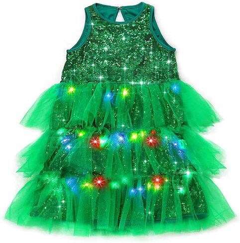 TWINKLEDE Girls Tutu Dress Christmas Dresses Sparkly Tulle Costume Green Costume Skrits Christmas Party Skirt for Kids in Kuwait