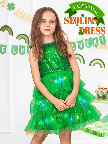 TWINKLEDE Girls Tutu Dress Christmas Dresses Sparkly Tulle Costume Green Costume Skrits Christmas Party Skirt for Kids in Kuwait