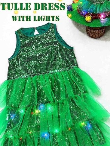 TWINKLEDE Girls Tutu Dress Christmas Dresses Sparkly Tulle Costume Green Costume Skrits Christmas Party Skirt for Kids in Kuwait