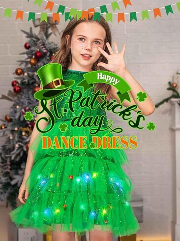 TWINKLEDE Girls Tutu Dress Christmas Dresses Sparkly Tulle Costume Green Costume Skrits Christmas Party Skirt for Kids in Kuwait