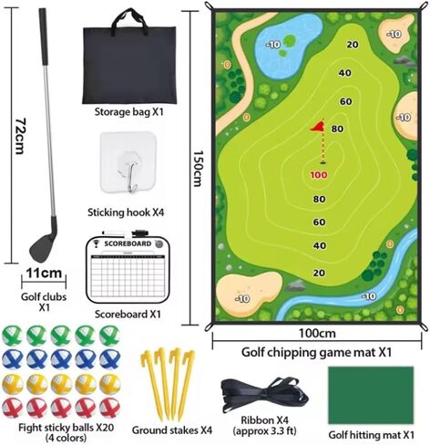Golf Chipping Game Mat, Sticky Golf Game with Golf Club, Sticky Golf Mat Game, Backyard Golf Game, Golf Hitting Training Mat practice, Golf Games for Adults Outdoor, Home in Saudi Arabia