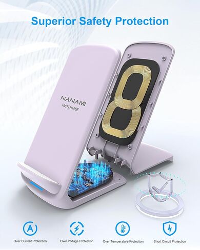 NANAMI Wireless Charger [2 Pack] - 10W Qi-Certified Fast Wireless Charging Stand for Apple iPhone 15/14/14 Pro/13/12/11/8, Cordless Phone Charger Dock for Samsung Galaxy S23/S22/S21/Note 20, Pixel 6 in Saudi Arabia