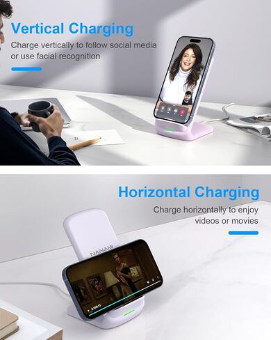 NANAMI Wireless Charger [2 Pack] - 10W Qi-Certified Fast Wireless Charging Stand for Apple iPhone 15/14/14 Pro/13/12/11/8, Cordless Phone Charger Dock for Samsung Galaxy S23/S22/S21/Note 20, Pixel 6 in Saudi Arabia