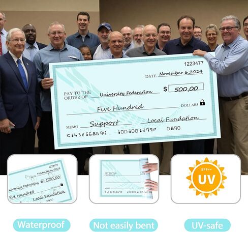 شيك كبير مستدام - شيك كبير مقاس 76.2 سم × 40.64 سم قابل لإعادة الاستخدام، شيك كبير، شيكات كبيرة قابلة لإعادة الاستخدام، لوحة مسح جاف للعروض التقديمية، فحص عرض جامبو مضحك ومضحك، واقعي للأوقاف والتبرعات in Kuwait