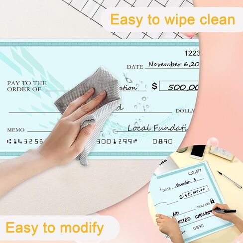 شيك كبير مستدام - شيك كبير مقاس 76.2 سم × 40.64 سم قابل لإعادة الاستخدام، شيك كبير، شيكات كبيرة قابلة لإعادة الاستخدام، لوحة مسح جاف للعروض التقديمية، فحص عرض جامبو مضحك ومضحك، واقعي للأوقاف والتبرعات in Kuwait