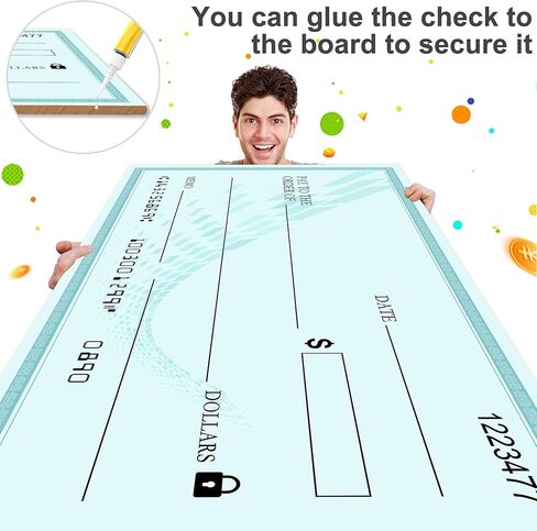 شيك كبير مستدام - شيك كبير مقاس 76.2 سم × 40.64 سم قابل لإعادة الاستخدام، شيك كبير، شيكات كبيرة قابلة لإعادة الاستخدام، لوحة مسح جاف للعروض التقديمية، فحص عرض جامبو مضحك ومضحك، واقعي للأوقاف والتبرعات in Kuwait