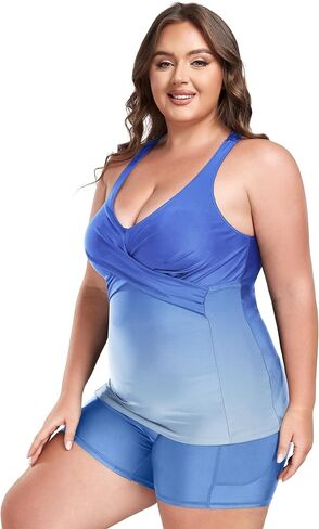 ملابس سباحة نسائية من COOTRY مقاس كبير تانكيني مكونة من قطعتين لباس سباحة متواضع مع واقي من الطفح الجلدي مع شورت in Kuwait