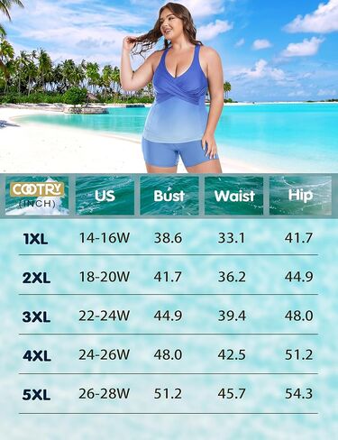 ملابس سباحة نسائية من COOTRY مقاس كبير تانكيني مكونة من قطعتين لباس سباحة متواضع مع واقي من الطفح الجلدي مع شورت in Kuwait