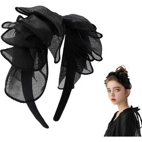 MHDGG Bow Headband Knotted Headband for Women Girls,Solid Colors Gauze Lips Wide Headbands Twist Bow Turban Headwrap Rabbit Ears Hairband with Cloth Wrapped Headwear,Black in Saudi Arabia